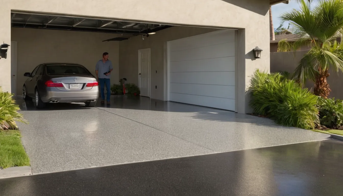 A freshly coated garage floor in a St. Petersburg home